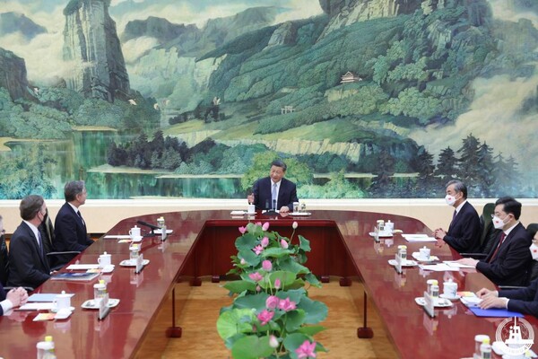 시진핑 주석이 19일 오후 베이징 인민대회당에서 블링컨 장관을 회견했다. [사진=신화통신]