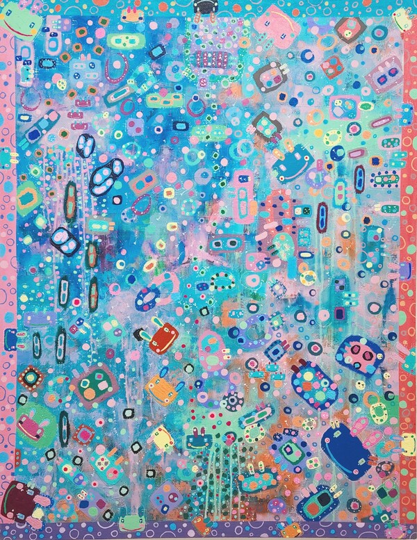   Dopamine Playground acrylic  and mixed media 2023 116.8x91cm 