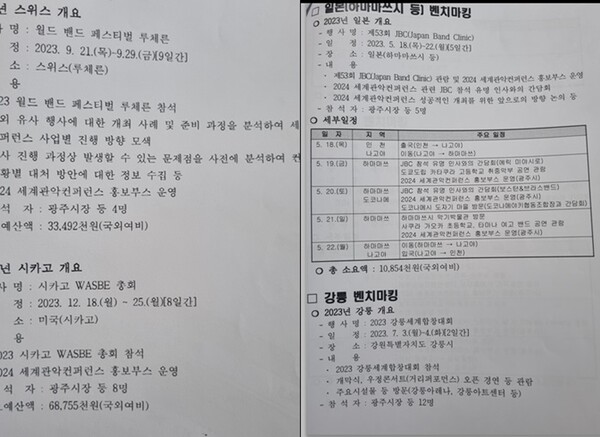 방 시장 벤치마킹 비용으로 사용한 내역서.- 출처 오현주 의원 