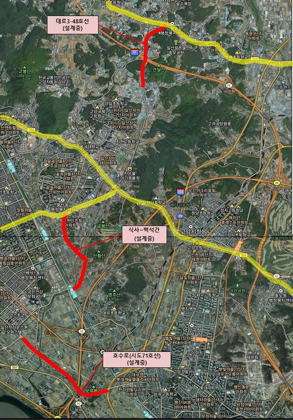 고양시, 주요도로 연결망 확충 (3)3개 주요도로 개설_확장 현황