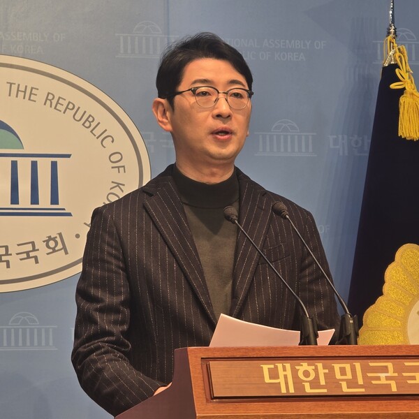 주진우 국민의힘 의원이 2월 21일 국회소통관에서 기자회견을 갖고 있다. (사진=장원식 기자)