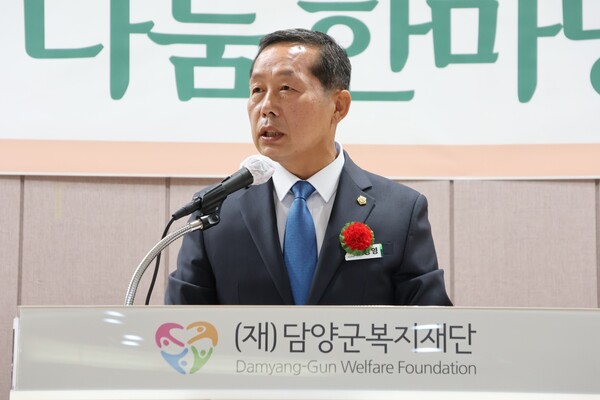 5월 7일 장명영 담양군의회 의장이 인사말을 하고 있는 모습. [사진=차윤기 기자]